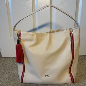 Purificación Garcia Leather Hand Bag, cream with red accents